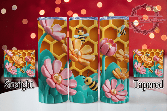 3D Abstract Floral Bee Tumbler Design