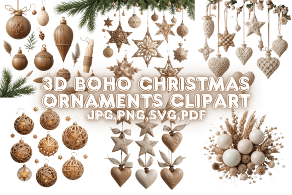 3D Boho Christmas Ornament Clipart: A Cozy, Artistic Touch
