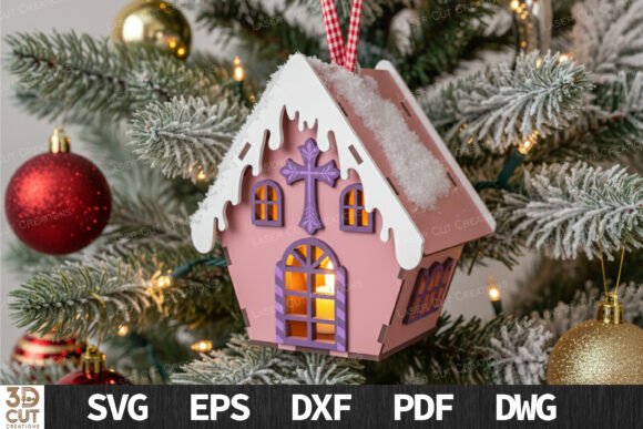 3D Christmas Church Ornament SVG: Festive Design Files