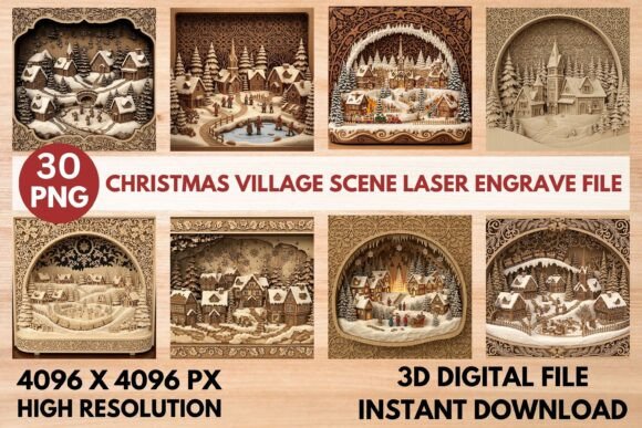 3D Christmas Village Scene Laser File: Festive Craft Magic