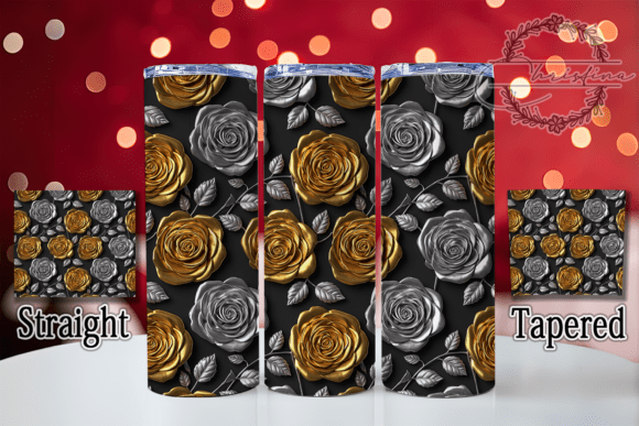 3D Golden Silver Roses Tumbler: A Dazzling Design for Your Projects