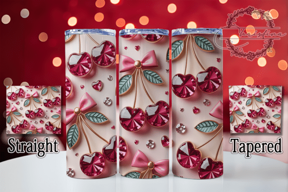 3D Inflated Rhinestone Cherry Tumbler: A Sparkling Design Asset