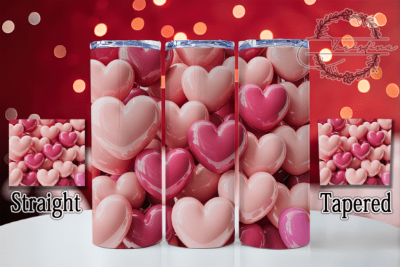 3D Pink Puffy Heart Tumbler Design