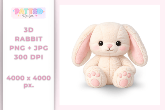 3D Plush Bunny: A Sweet Baby Animal Illustration for Your Designs