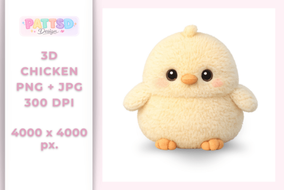 3D Plush Chicken: Adorable Baby Animal Design Asset