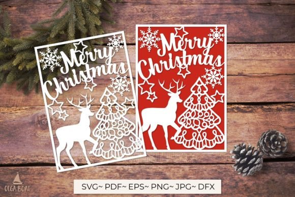 3D Reindeer Merry Christmas Card: Festive Design Template