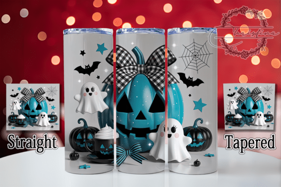 3D Teal Pumpkin Cute Ghost Halloween Design for Tumblers