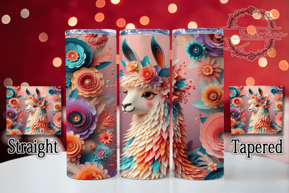3D Whimsical Floral Llama Tumbler Design