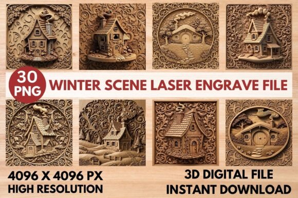 3D Winter Scene Laser Engrave File: Cozy Crafts
