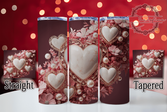 Elegant 3D White Gold Hearts Tumbler Design for Projects