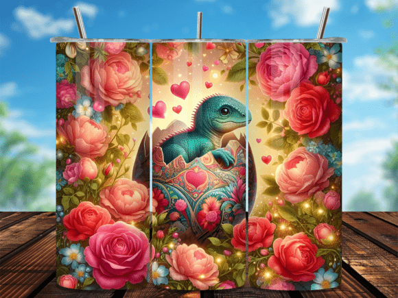 Floral Hatching Dino Egg 3D Tumbler Wrap: A Creative Design Asset
