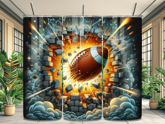 Football Wall Break 3D Tumbler Wrap: Dynamic Design for 20oz Skinny Tumblers