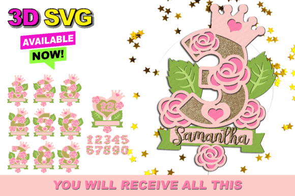 Roses Numbers Topper 3D SVG: Design Magic