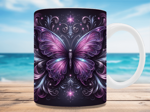 Stunning 3D Purple Butterfly Filigree Mug Wrap Design