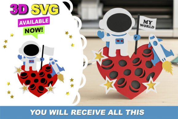Valentine Astronaut Topper: 3D SVG & Instant Download