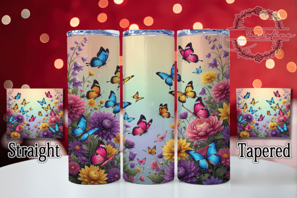 Vibrant 3D Floral Butterfly Tumbler Design