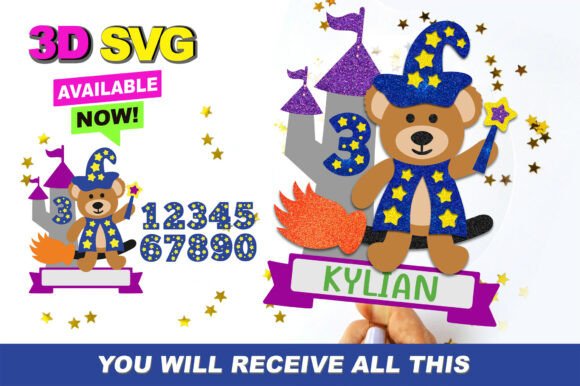 Wizard Bear Cake Topper 3D SVG for Magical Crafts
